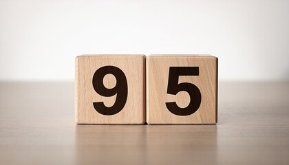Minimalist photo of a wooden block with the number 95 against a white background