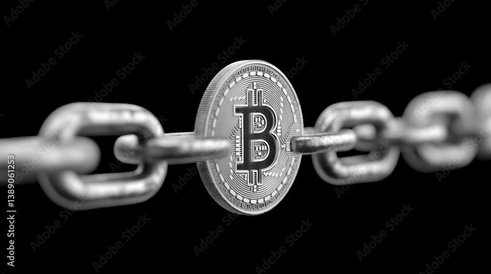 Aufkleber a close-up of a bitcoin embedded in a metallic chain, symbolizing the connection between cryptocurre