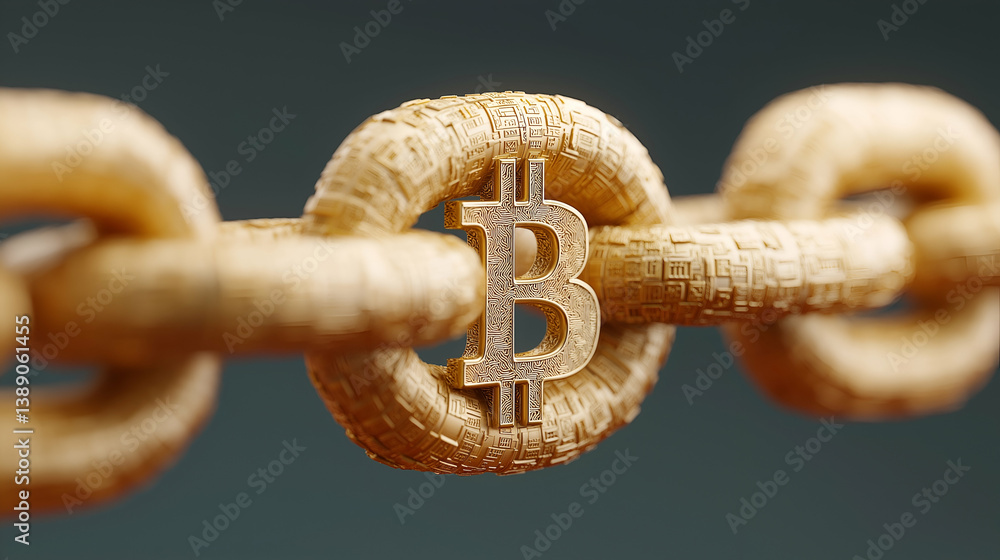 Aufkleber a close-up of a golden chain link featuring a bitcoin symbol, representing the connection between cr