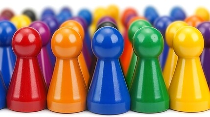 A multitude of colorful wooden game pieces are clustered together