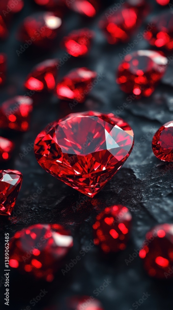 Poster sparkling ruby gems scattered on dark stone surface a captivating display of luxury and preciousness