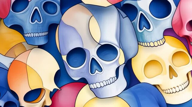 Colorful abstract skull patterns in a surreal artistic composition