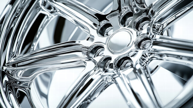Shining Chrome Wheel: An exquisite macro shot of a gleaming chrome wheel showcasing a blend of luxury and innovation, with a unique perspective