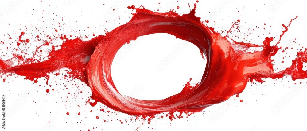 Poster dynamic splash of vivid red paint creating a circular form against a clean white background in a stu