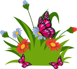 Butterflies and Flowers Vector Illustration