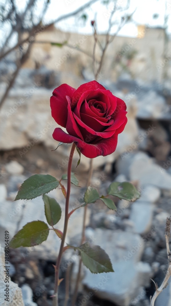 Aufkleber captivating close up of a vibrant red rose in full bloom against a textured stone background soft li
