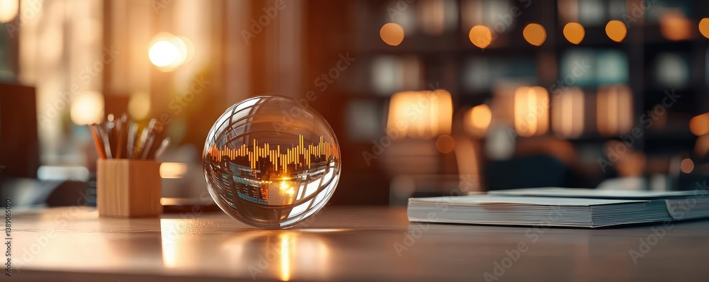 Poster candlestick in crystal globe with stock market forecast concept. a crystal globe emphasizes global b