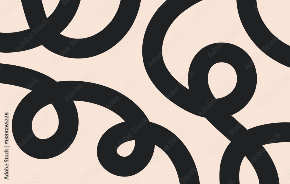 Aufkleber Abstract horizontal background with dynamic linear waves. Trendy vector illustration in style retro 60s, 70s. Black and beige colors	