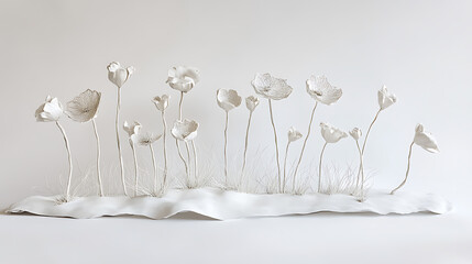 Arrangement of flower brings serene and pure feeling, casting gentle elegance. white floral composition creates peaceful atmosphere