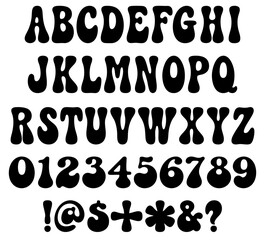 Retro Font Groovy Vintage Bubbly Alphabet Letters Numbers 60s 70s Logo Graphic Silhouette Shape Clipart Digital Art Illustration