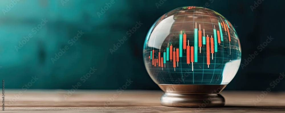 Aufkleber candlestick in crystal globe with investment forecasting analysis concept. a crystal ball illustrate