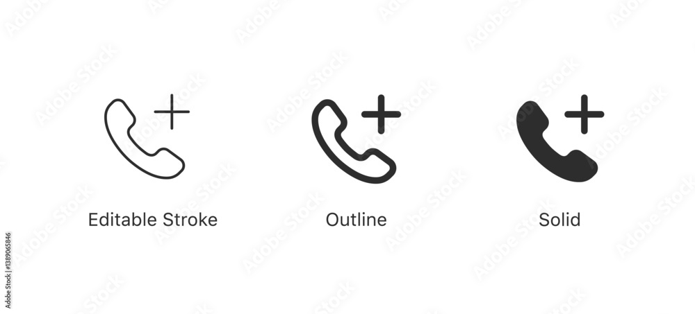 Leinwandbilder add call icon with a plus sign. call addition icon. add phone number line icon in three styles: editable stroke, outline, and solid