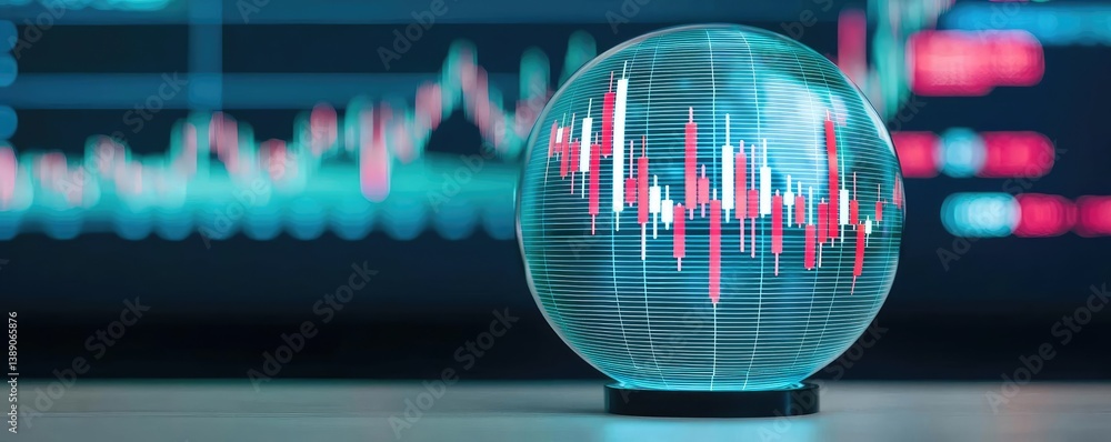 Aufkleber candlestick in crystal globe with stock market forecast concept. glass globe with stock market chart