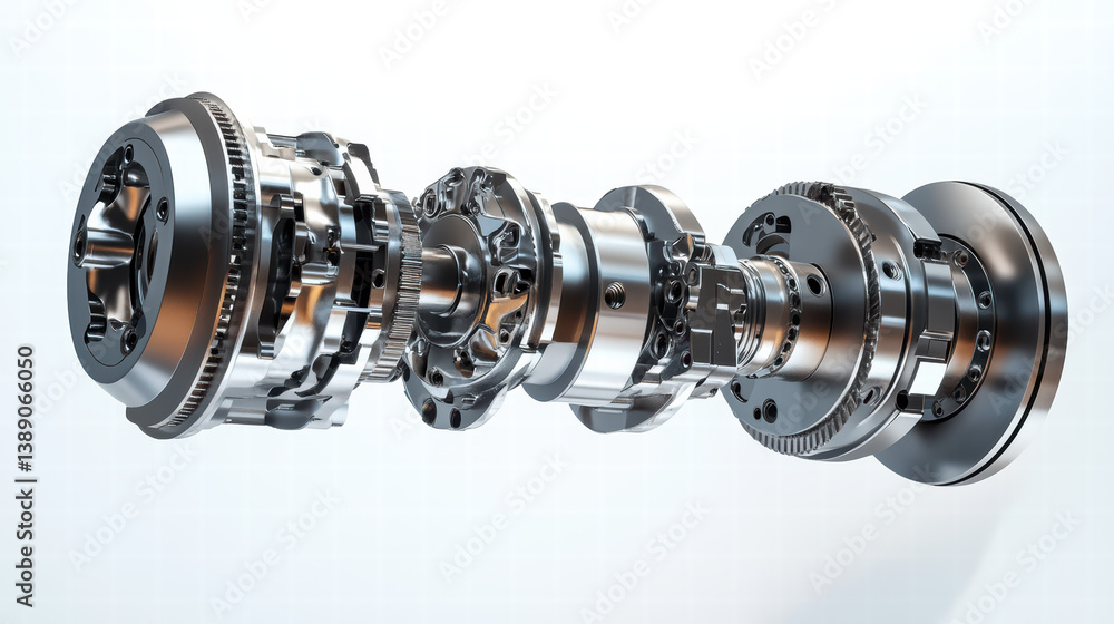 Poster precision engineering: a detailed look at a complex, metallic, precision-engineered machine componen