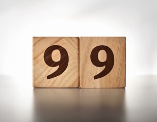Minimalist photo of a wooden block with the number 99 against a white background