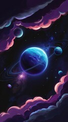 Obraz premium A mesmerizing cosmic space scene featuring distant planets surrounded by ethereal glowing light, evoking mystery and wonder in the vast universe. Perfect for sci-fi and fantasy themes. 