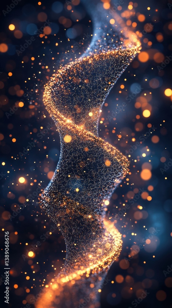 Poster abstract particle stream flowing with luminous bokeh lights creating a dynamic visual effect against