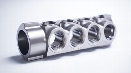 A gleaming, metallic industrial component showcasing intricate design and precision craftsmanship, ready to be integrated into a larger system.