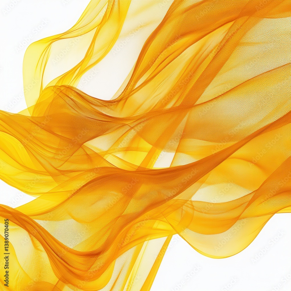 Poster ethereal golden fabric floating gracefully against a pristine white backdrop creating a sense of mov