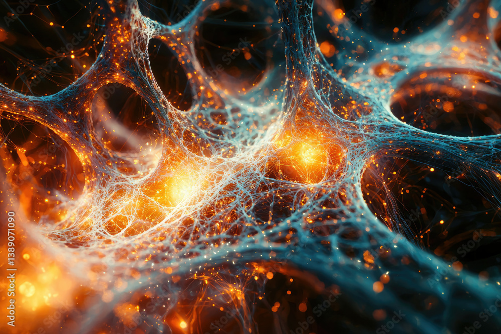Poster Intricate network of glowing filaments, resembling a neural network or cosmic web.