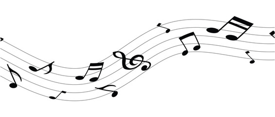 Elegant pattern of musical notes and treble clef flowing in harmony. Ideal for music sheet designs, banners, and abstract creative backgrounds. A modern, minimalist approach to melody in eps 10.