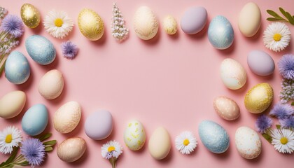 An elegant and inviting Easter flat lay composition set on a soft pastel green background. 