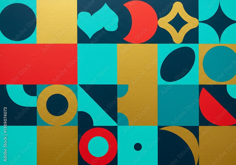 Poster abstract geometric pattern art with circles squares and vibrant colors