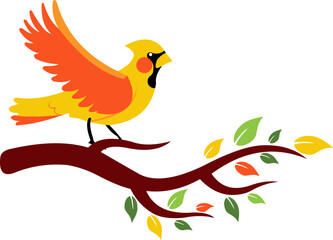 Stylized Bird on Spring Branch