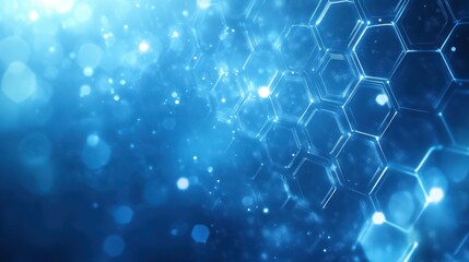 Abstract blue hexagonal pattern with light bokeh effect