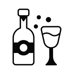 A glyph icon denoting wine bottle with a flute glass