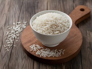 White Bowl of Rice on Table with Isolated Background for Simple Food Presentation and Photography