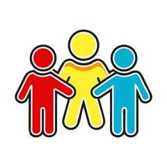 Group hug symbol representing unity and support among diverse individuals with disabilities