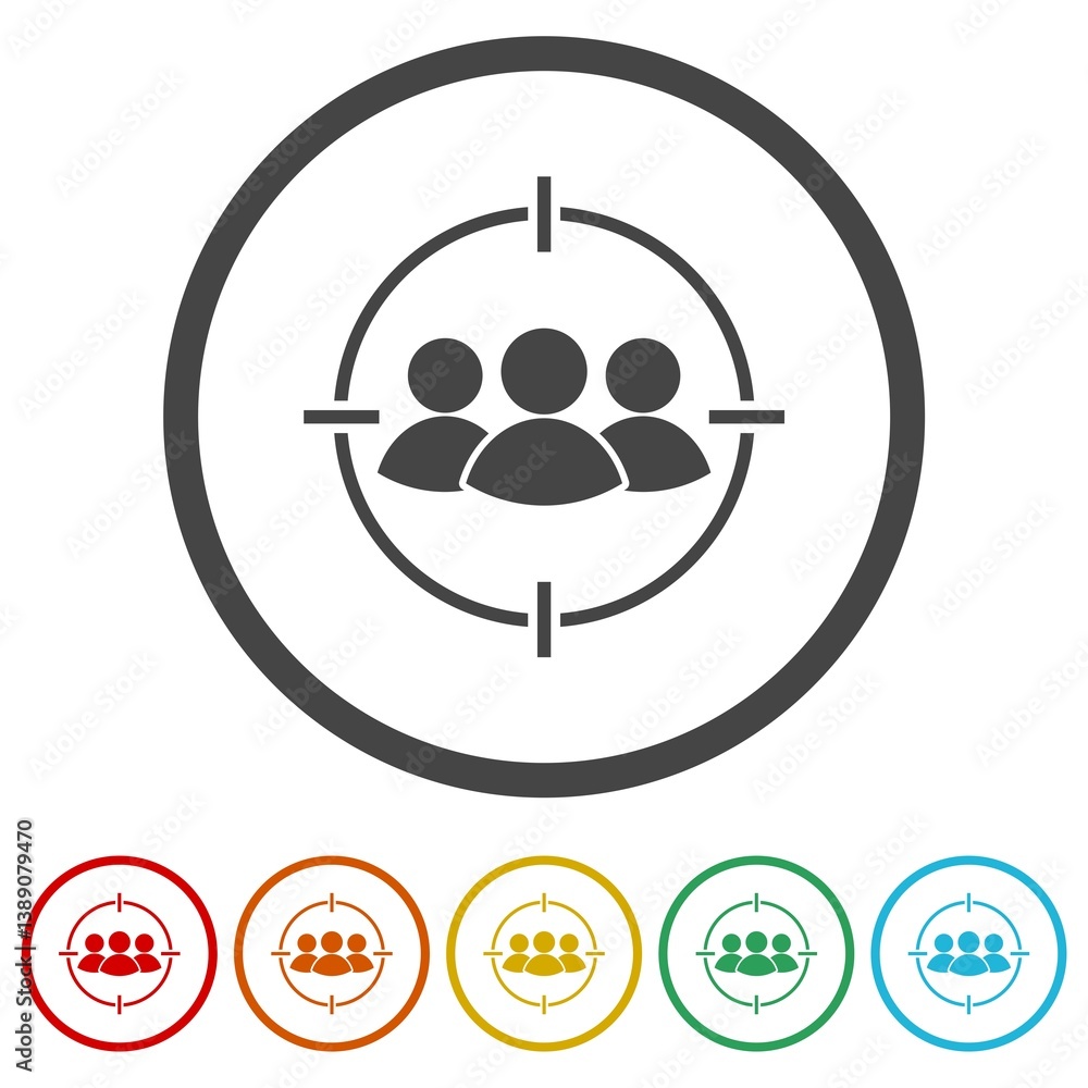 Poster target audience icon. set icons in color circle buttons