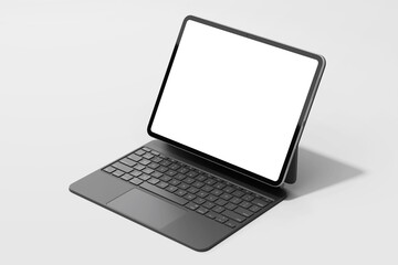 modern black tablet pad 13 inch with blank screen and dark keyboard responsive view 3d render illustration
