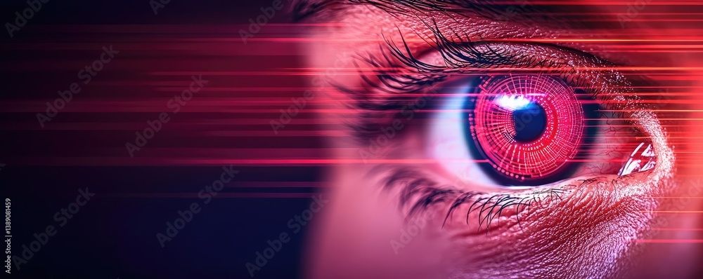 Poster close-up human eye with artificial technology interface concept. futuristic close-up of a human eye 