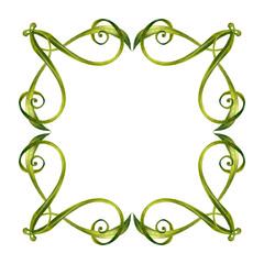 Watercolor floral frame with green swirls vine, leaves. Botanical template. Hand painted border perfect for wedding invitations, eco-design, stationery, spring-themed decorations, scrapbooking.