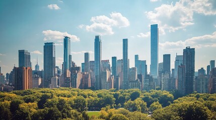 Obraz premium Urban Skyline Panorama: Cityscape and Lush Greenery