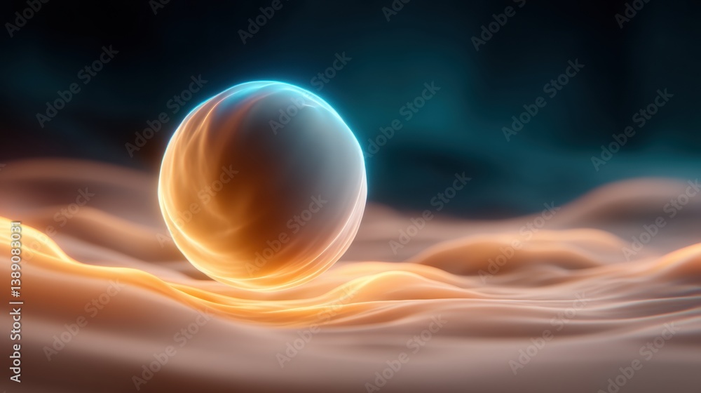 Poster a glowing orb hovers above swirling waves of light, creating a mesmerizing and ethereal scene remini