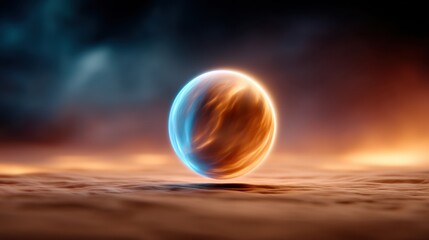 A glowing orb hovers above a textured surface, illuminated by ethereal light, creating a captivating and surreal atmosphere.