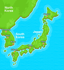 High-quality editable vector map featuring Japan and both North and South Korea. Includes clear borders, regions, and customizable layers. Perfect for design, education, and presentations.