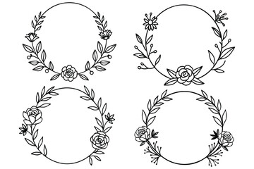 minimalist line drawing round floral wreath