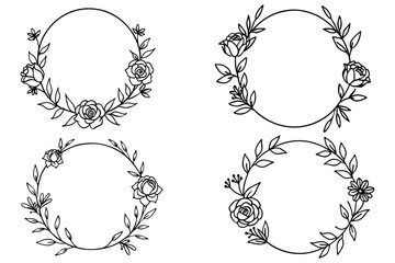 minimalist line drawing round floral wreath