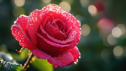 A Dew-Kissed Crimson Rose: Nature's Exquisite Beauty