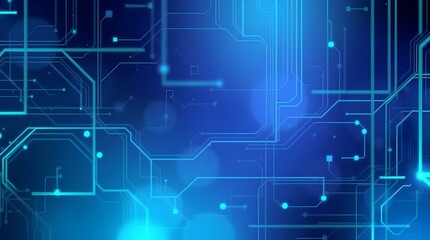 Digital Network: Glowing Blue Circuitry on a Dark Background