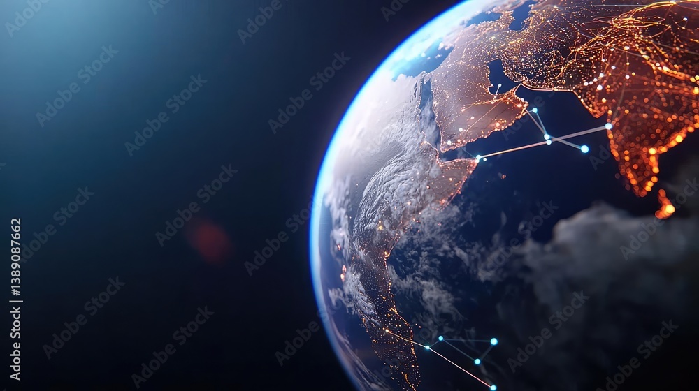 Poster earth with glowing network highlighting global cloud data concept. a stunning view of earth from spa