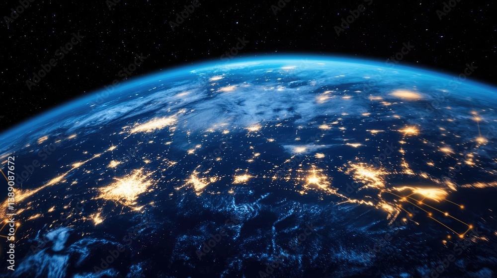 Poster earth with glowing network highlighting global cloud data concept. a stunning view of earth illumina