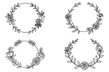 minimalist line drawing round floral wreath