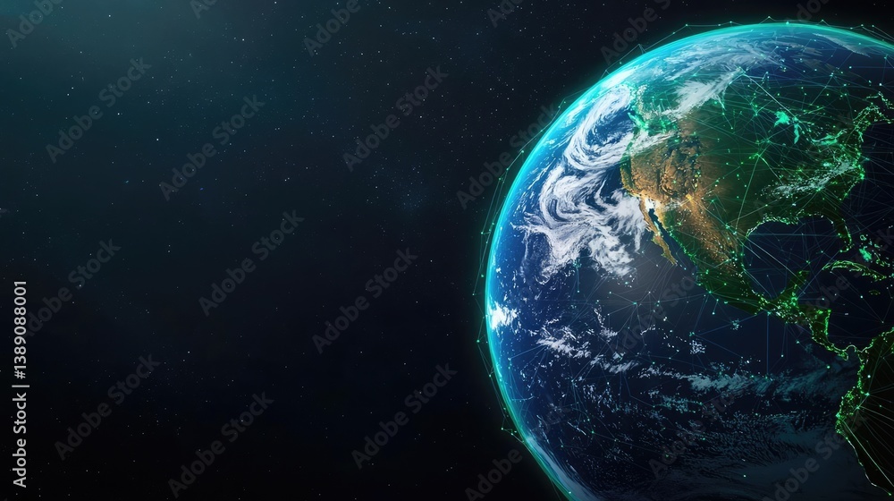 Poster earth with glowing network highlighting global cloud data concept. a stunning view of earth showcasi