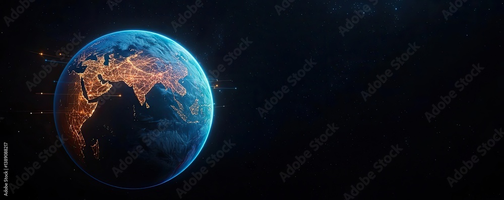 Poster earth with glowing network powered by cloud technology concept. a stunning digital representation of