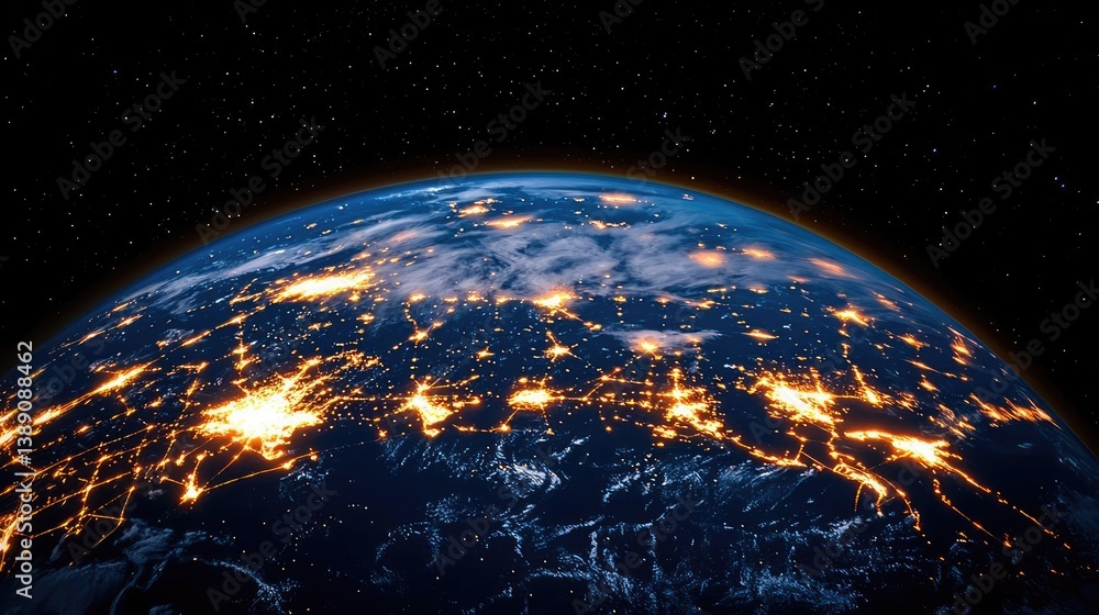 Poster earth with glowing network highlighting global cloud data concept. a stunning view of earth from spa